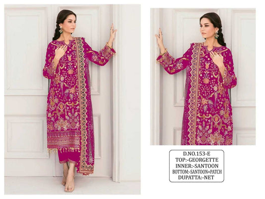Georgette Embroidery Suit in Rani