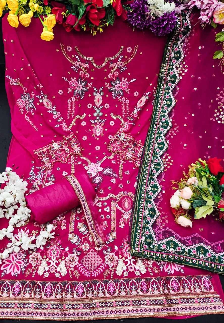 Georgette Embroidery Suit in Rani