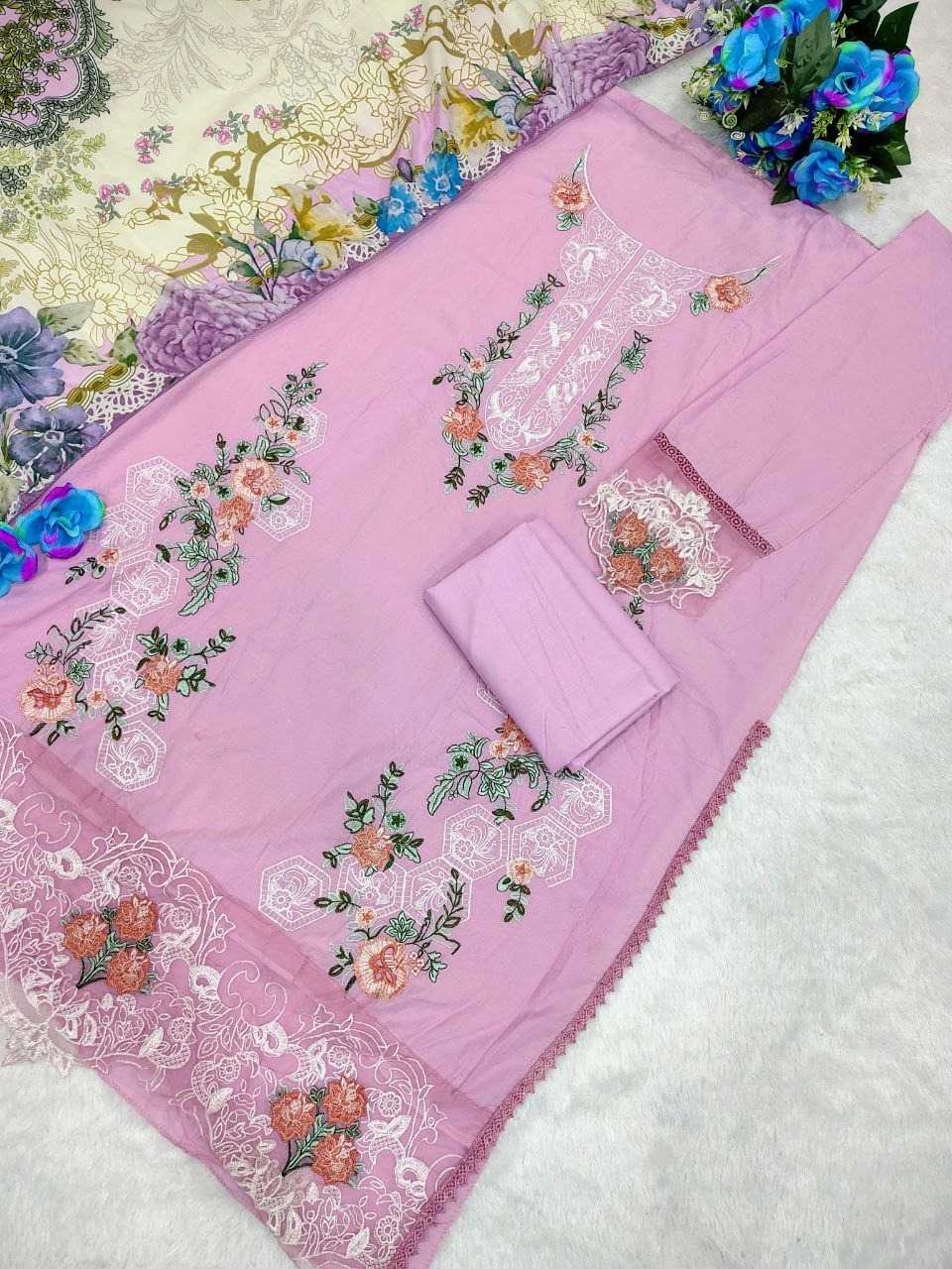 Cotton Embroidery Suit in Beige