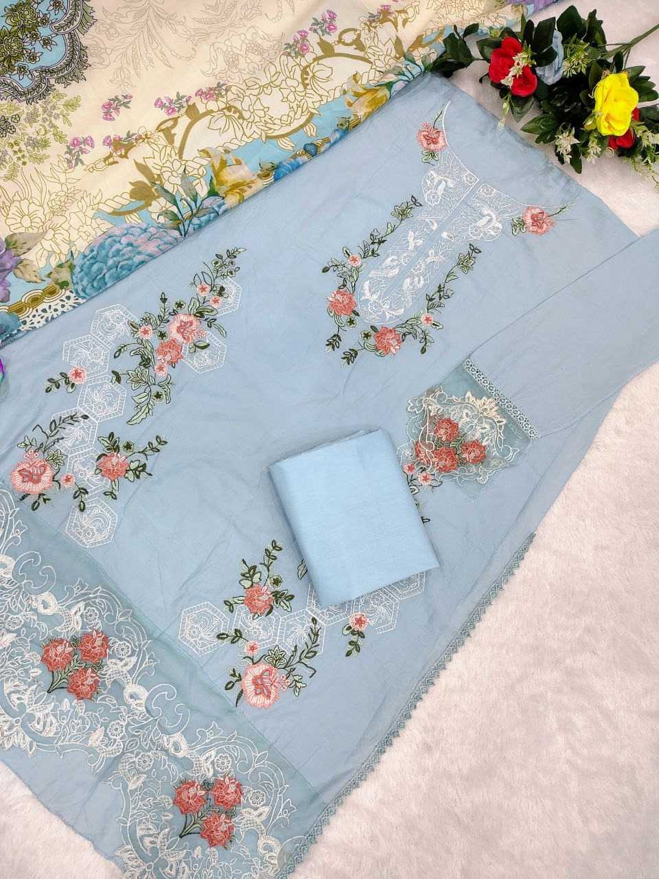 Cotton Embroidery Suit in Beige