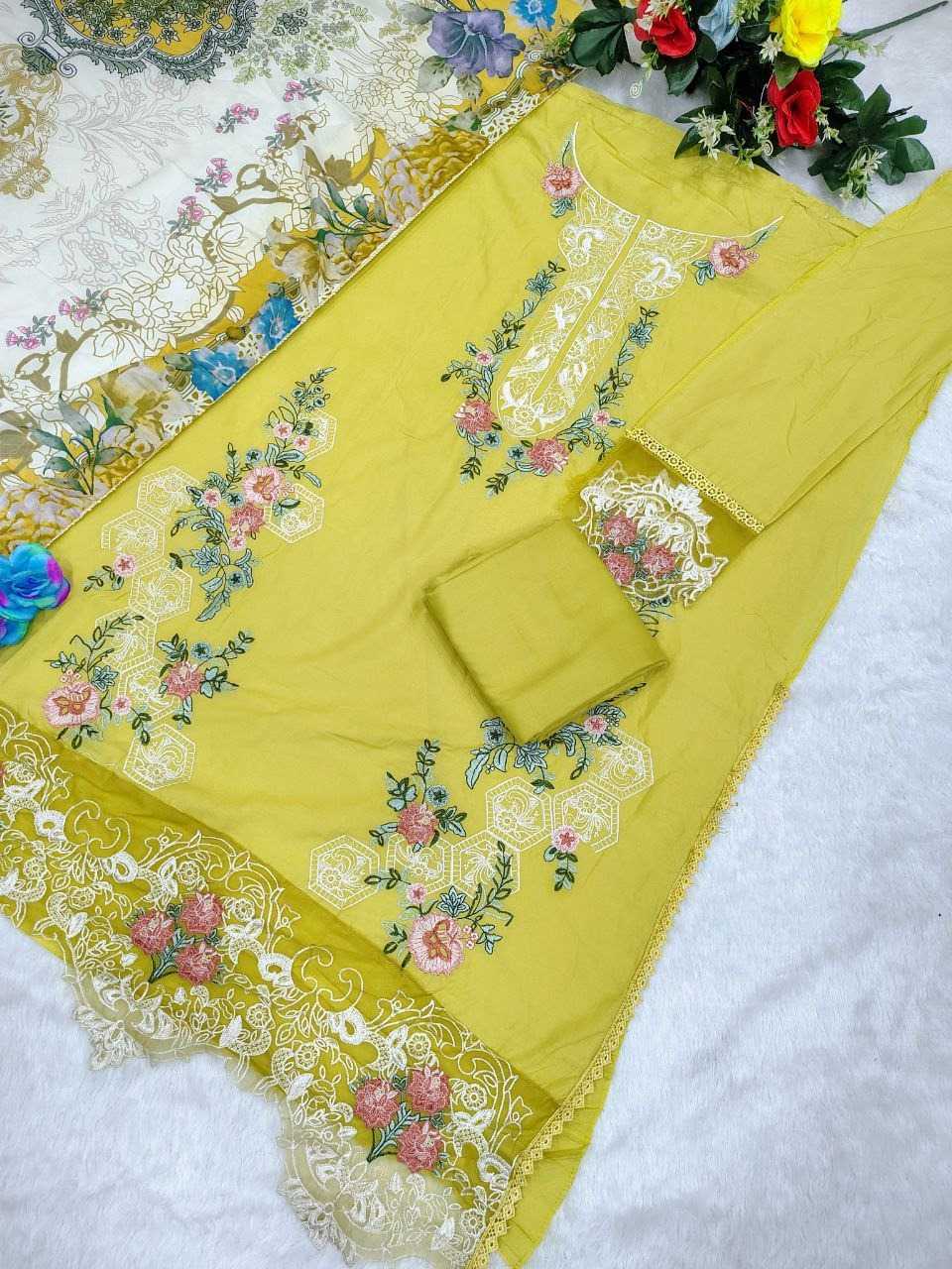 Cotton Embroidery Suit in Beige
