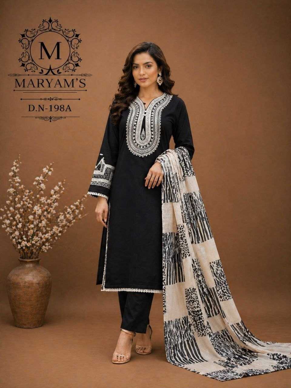 Faux Georgette Embroidery Suit in Black
