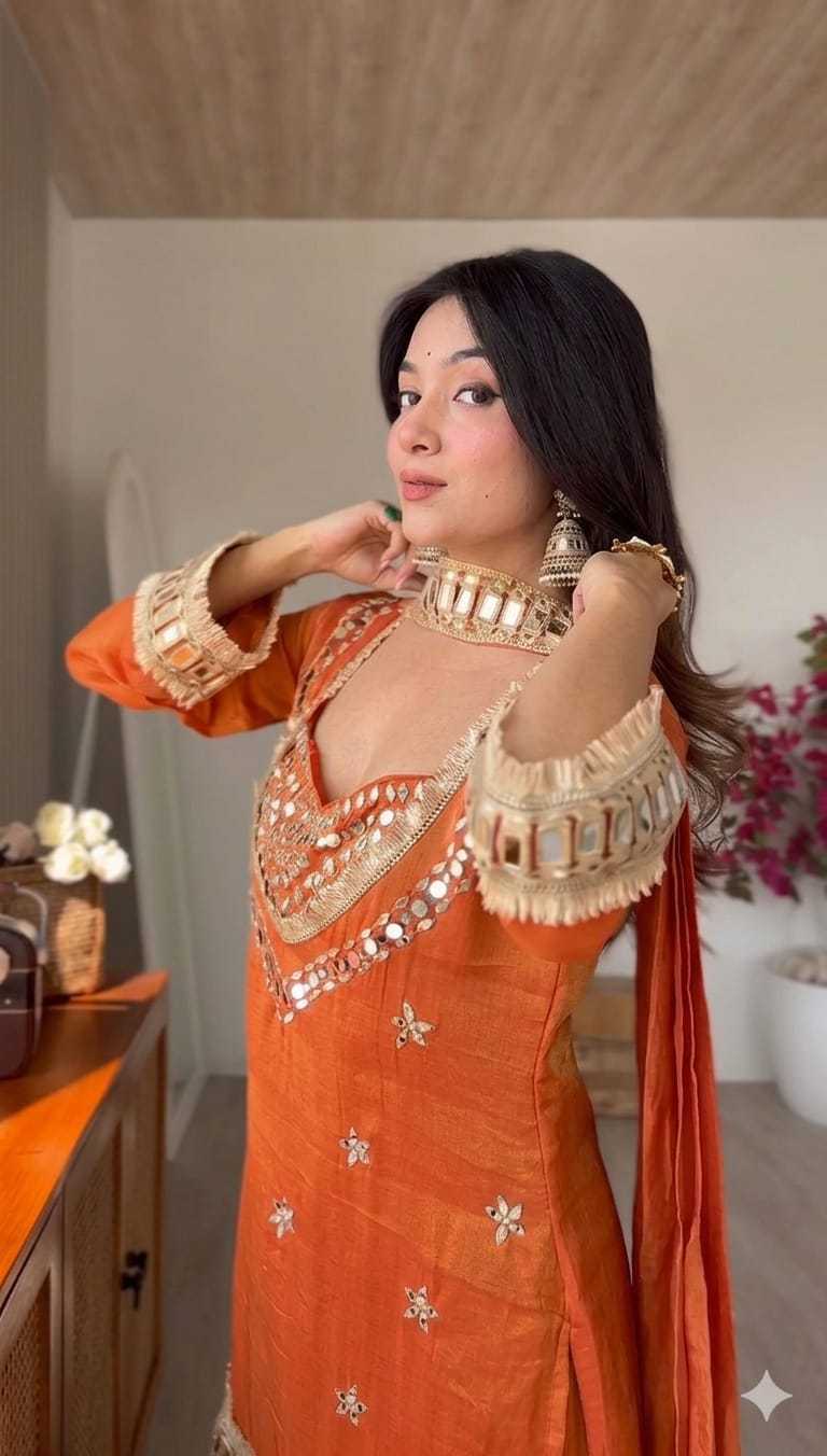 Chinon Silk Mirror Work Kurti