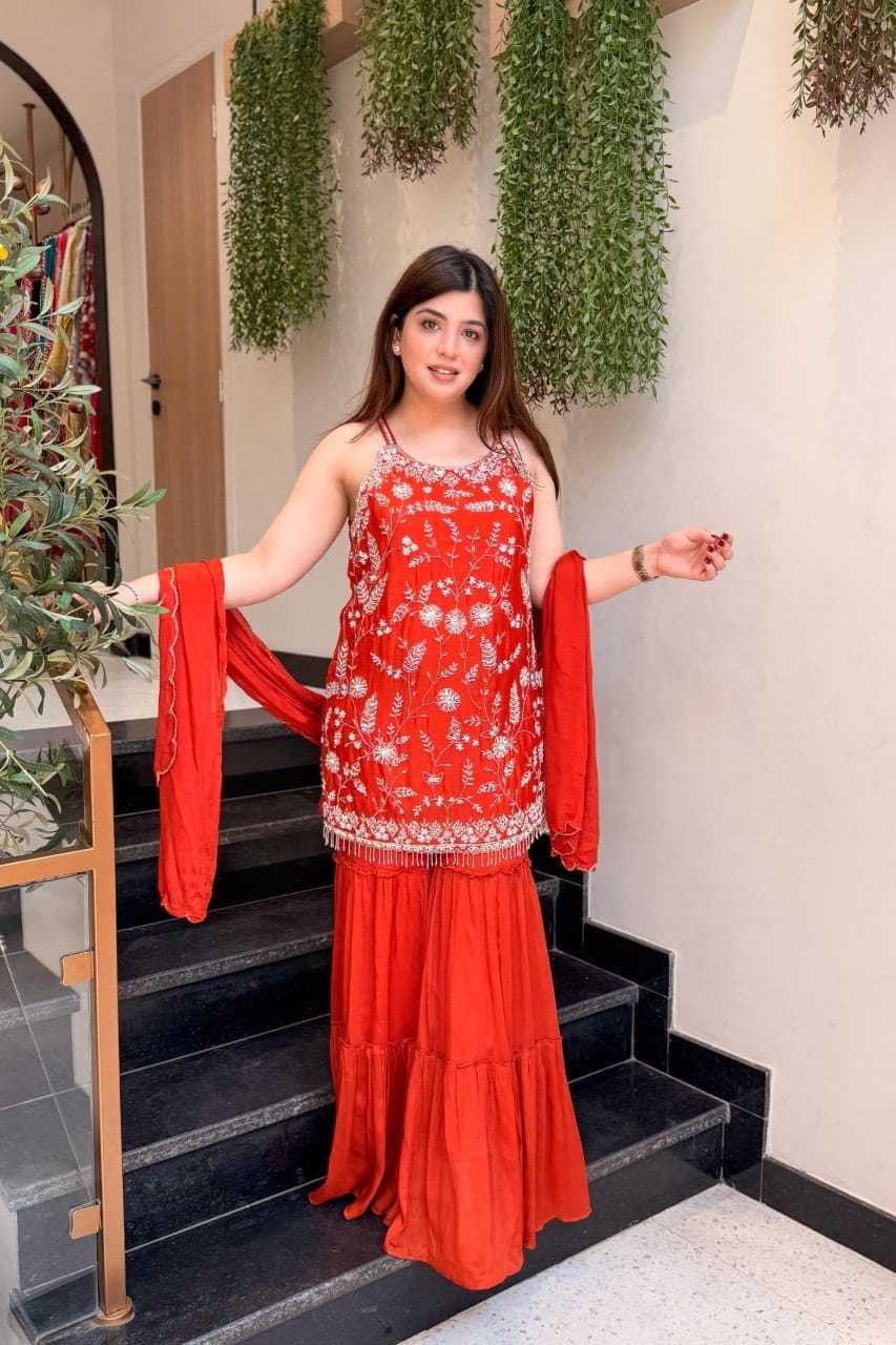 Purple Zari Chinon Embroidery Suit