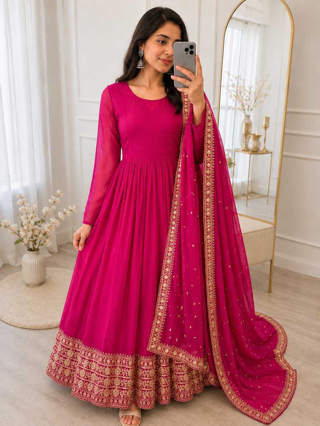 Faux Georgette Embroidery Gown