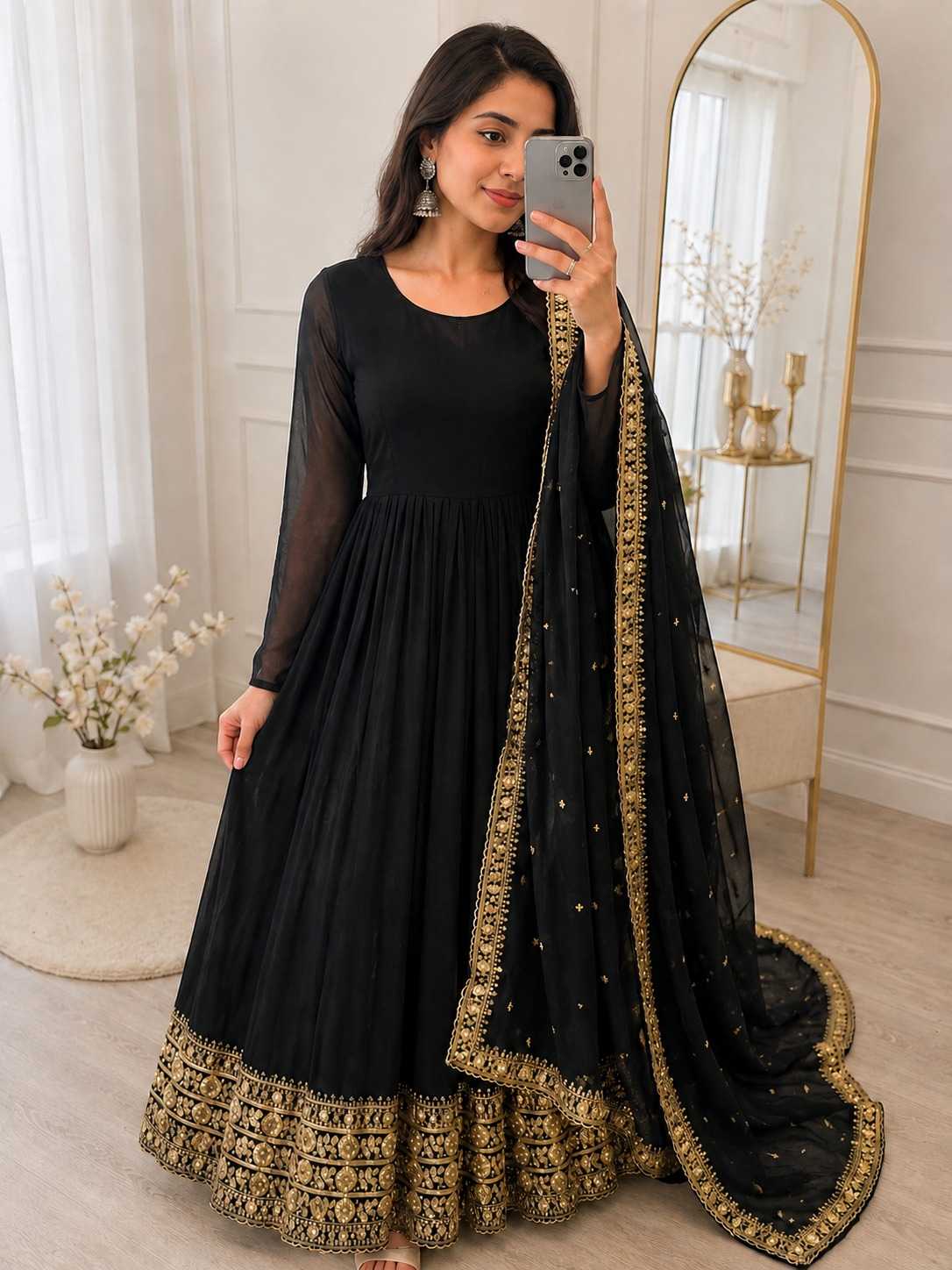 Faux Georgette Embroidery Gown