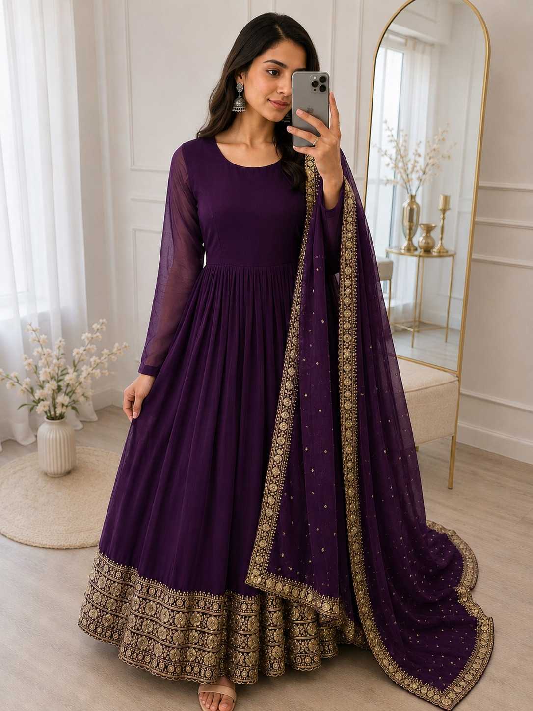 Faux Georgette Embroidery Gown