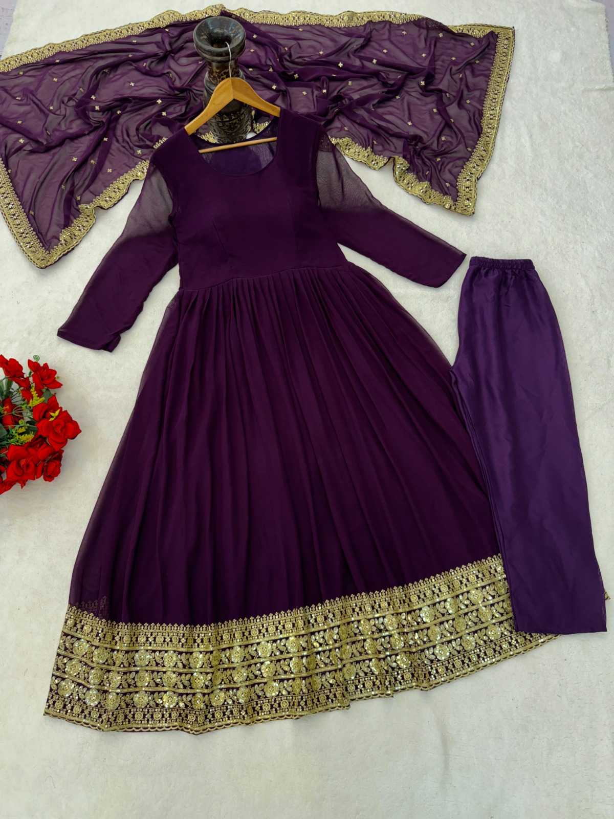Faux Georgette Embroidery Gown