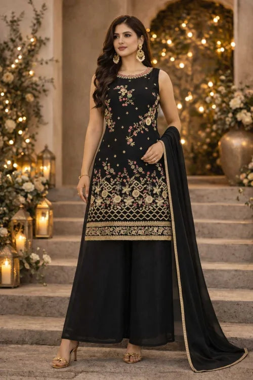 Festive Faux Georgette Embroidery Suit
