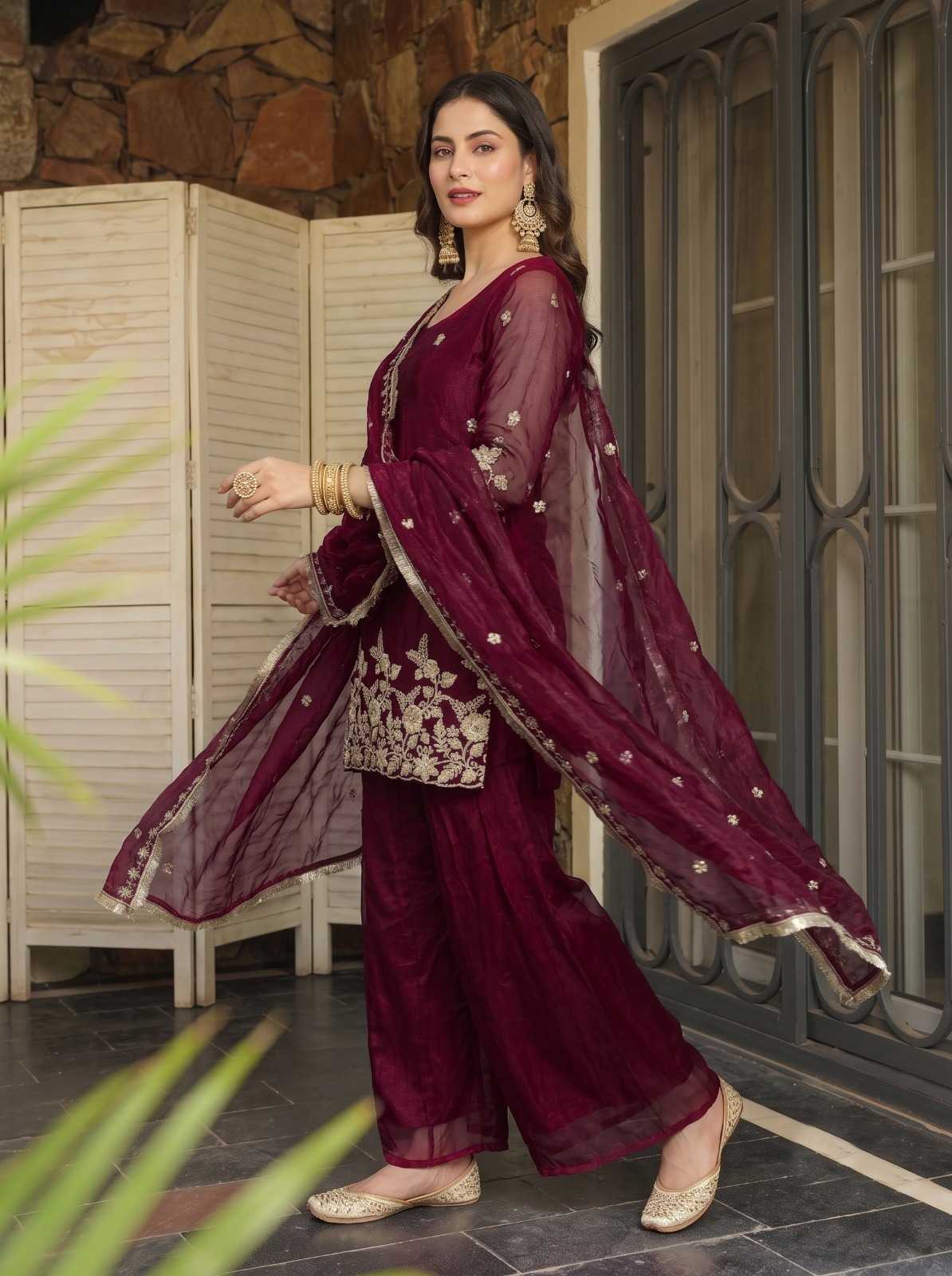 Juhee Satin Embroidery Suit