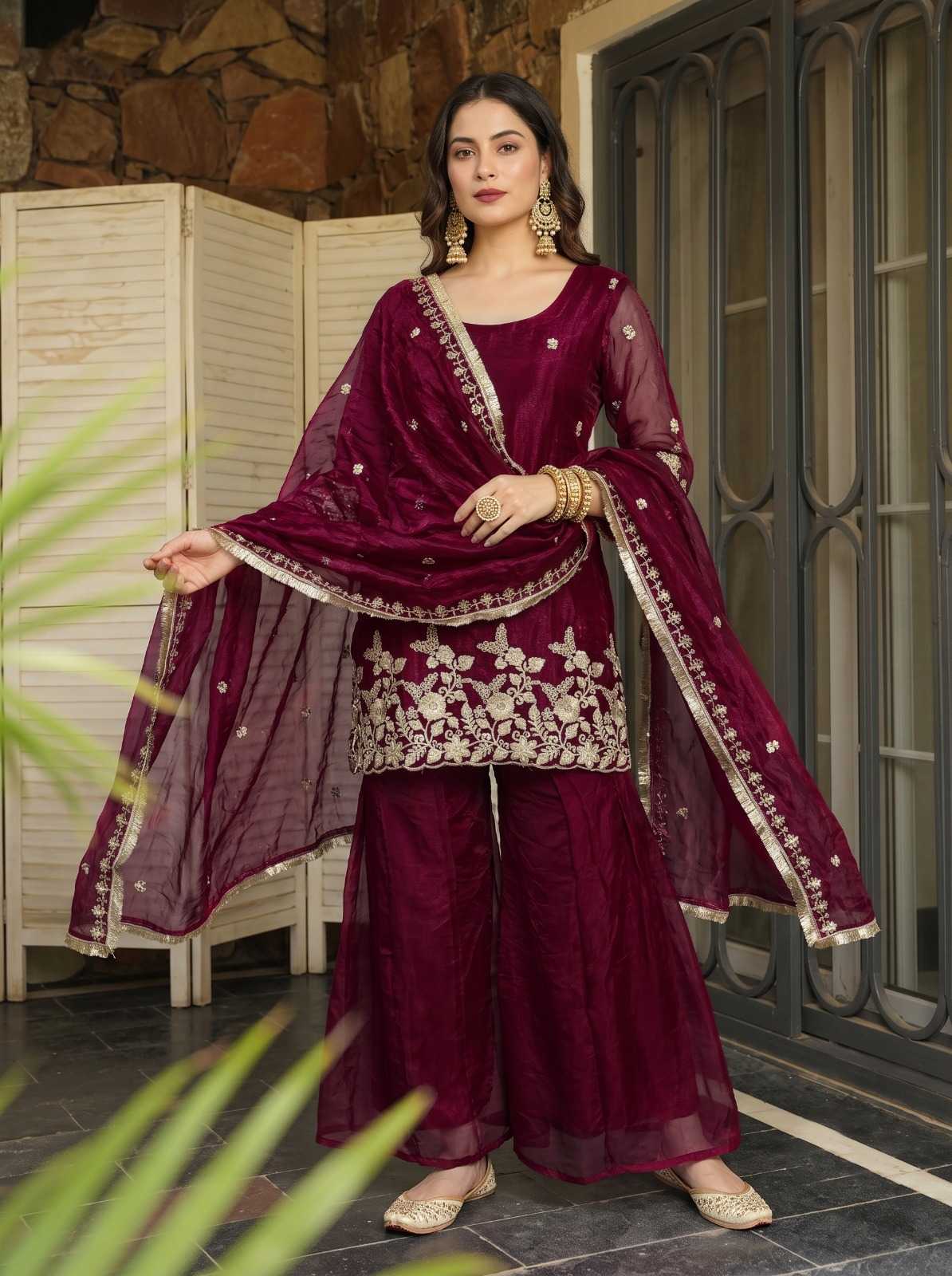Juhee Satin Embroidery Suit