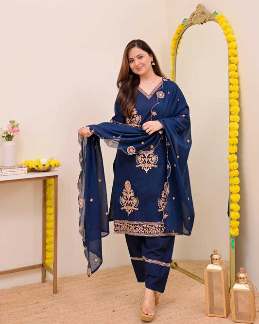 Heavy Roman Silk Embroidery Suit