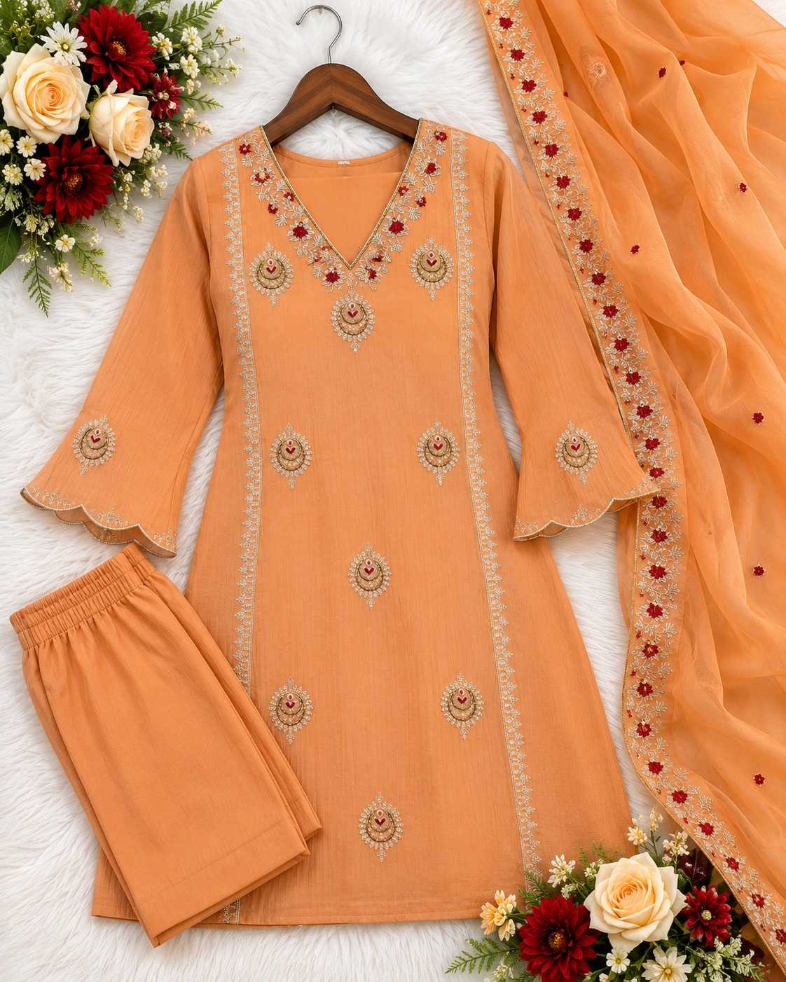 Crush Silk Embroidery Suit