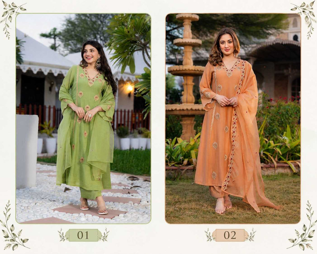 Crush Silk Embroidery Suit