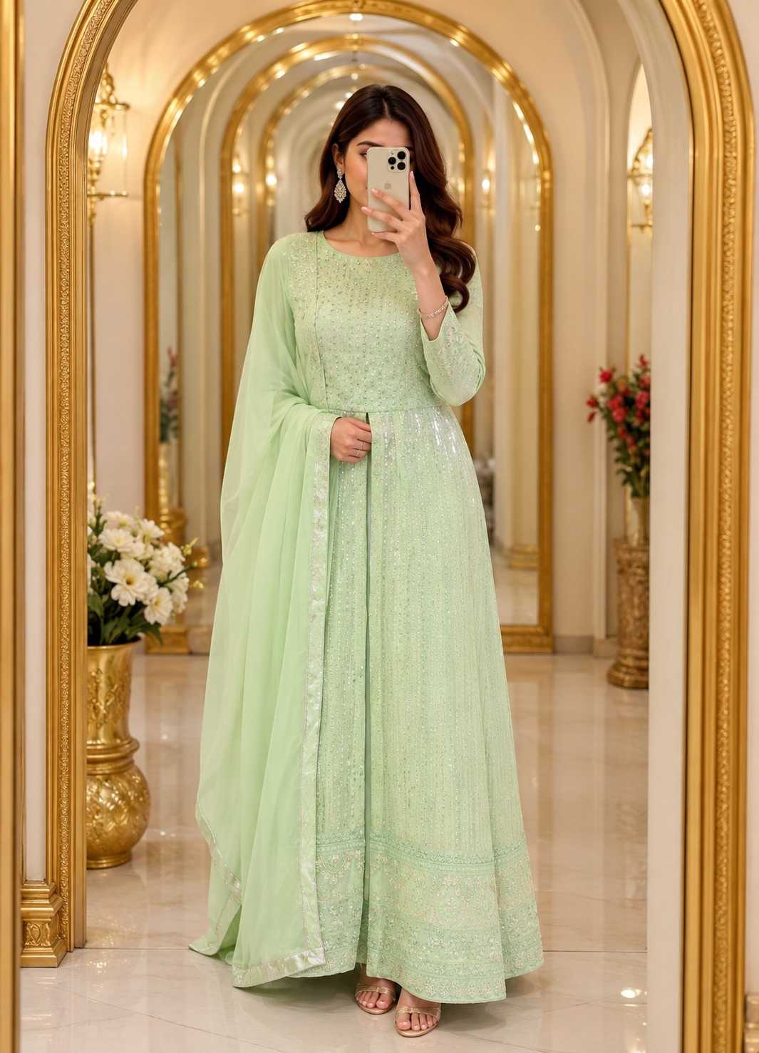 Faux Georgette Party Gown