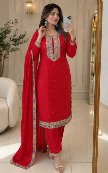 Chinon Silk Embroidery Suit