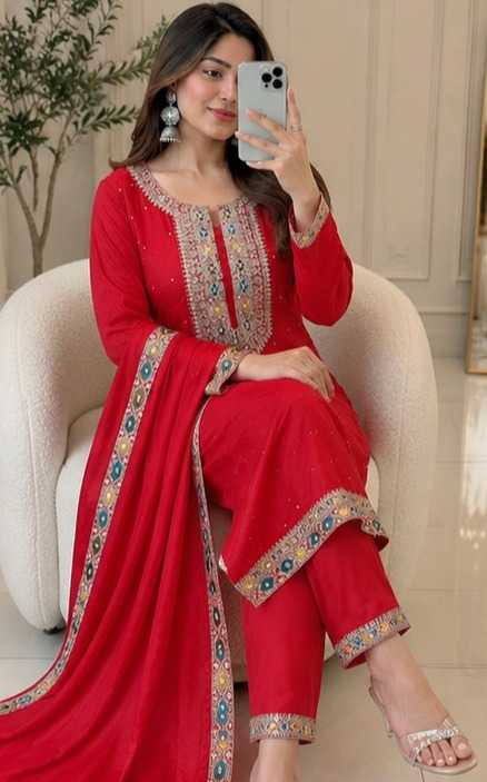 Chinon Silk Embroidery Suit