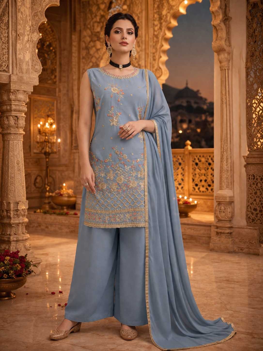 Faux Georgette Embroidery Suit