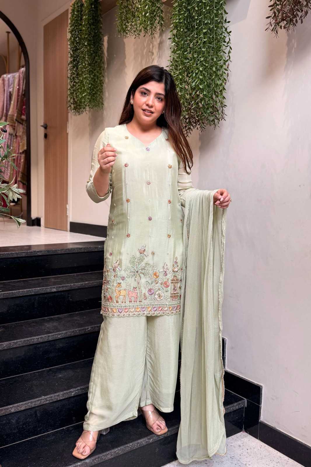 Crepe Silk Embroidery Suit