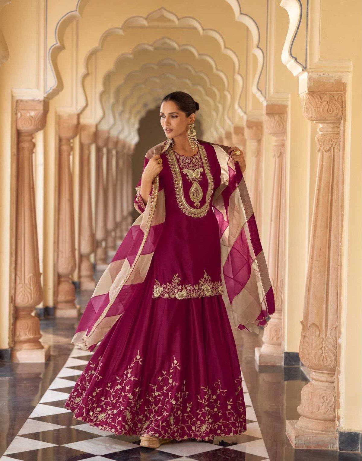 Soft Vichitra Embroidery Suit