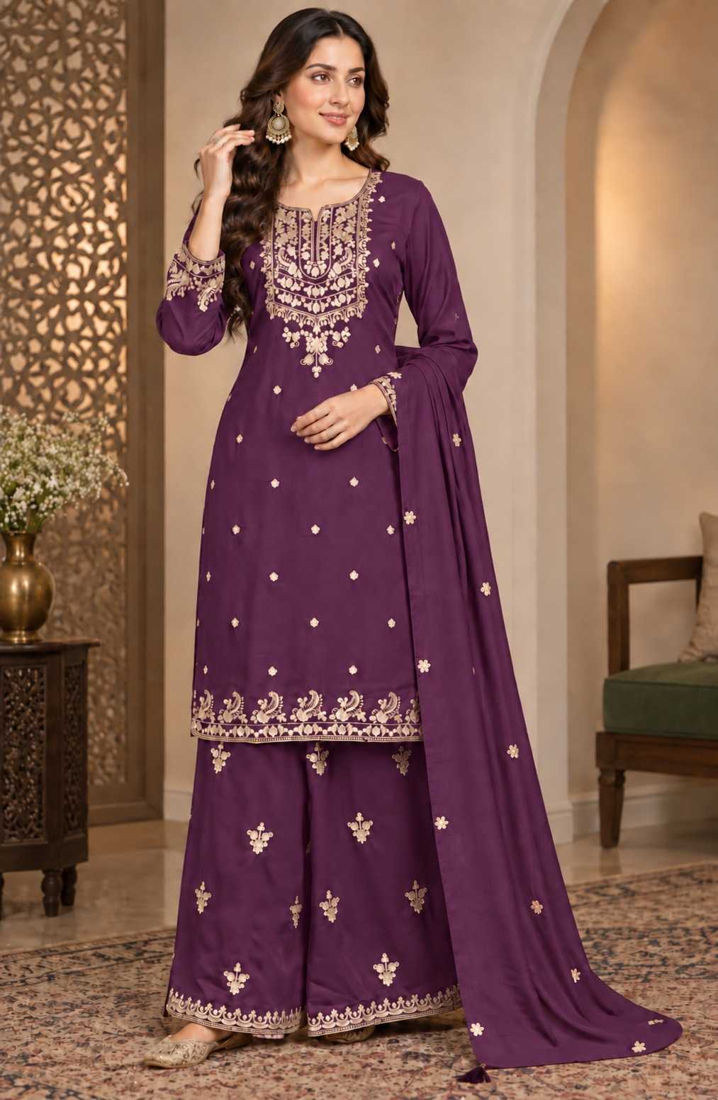 Triva Lifestyle Chinon Embroidery Suit