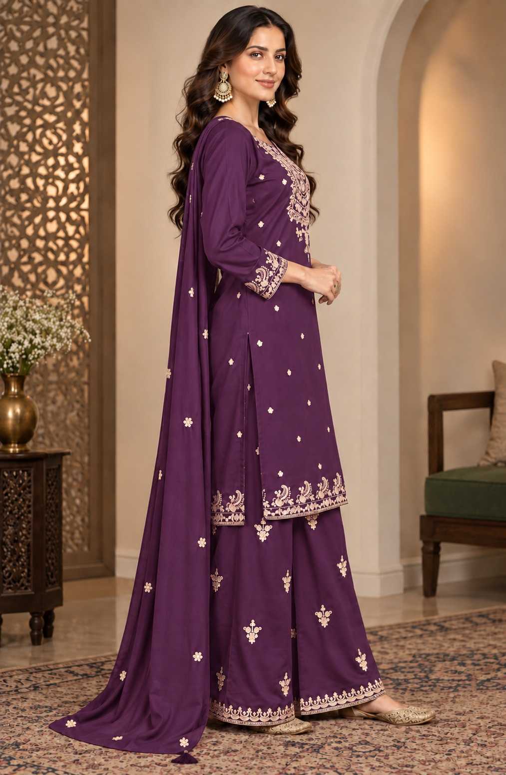 Triva Lifestyle Chinon Embroidery Suit