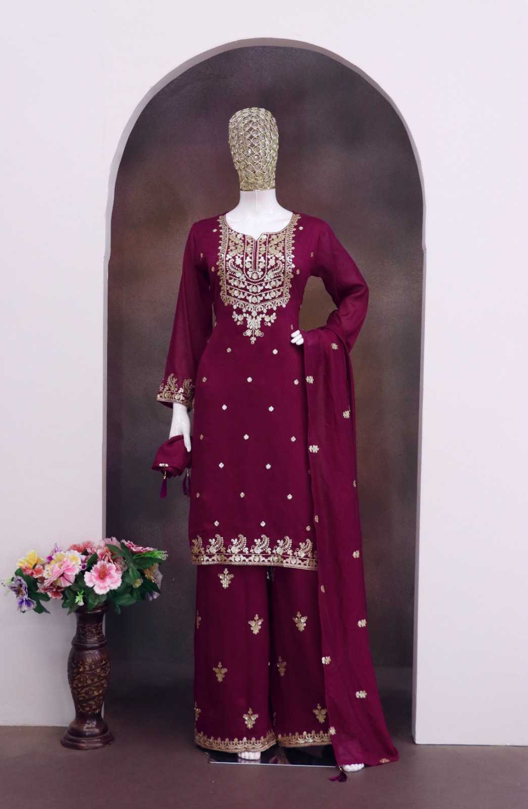 Triva Lifestyle Chinon Embroidery Suit