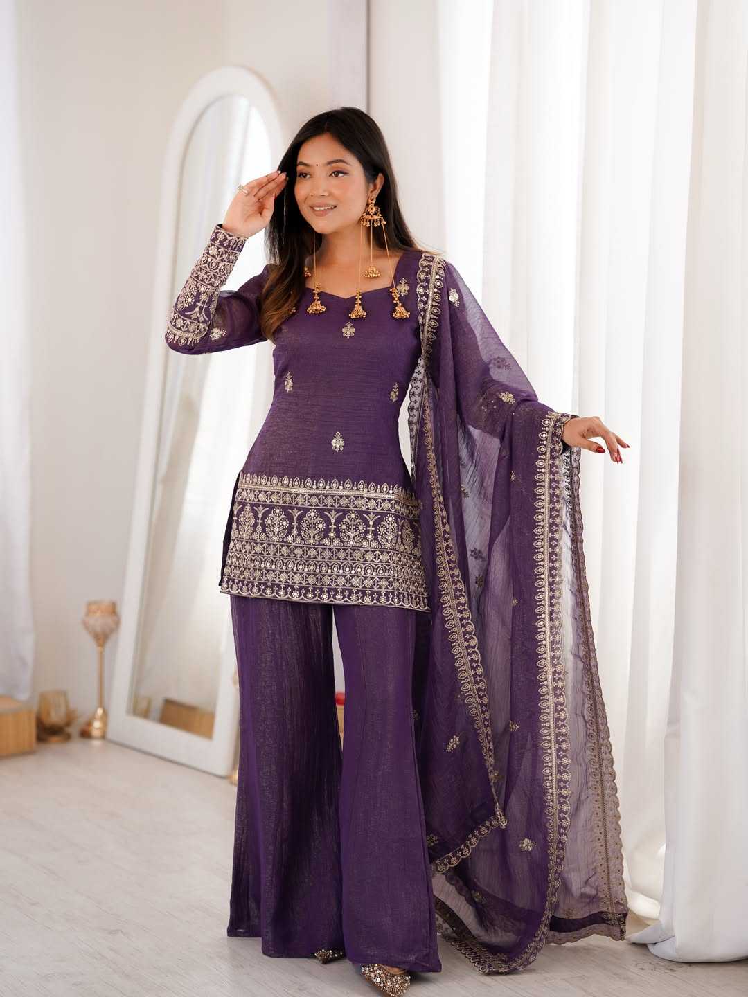 Crush Silk Embroidery Suit
