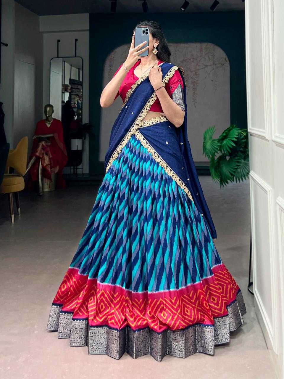 Tussar Silk Lehenga in Green