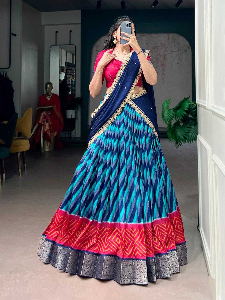 Tussar Silk Lehenga in Green