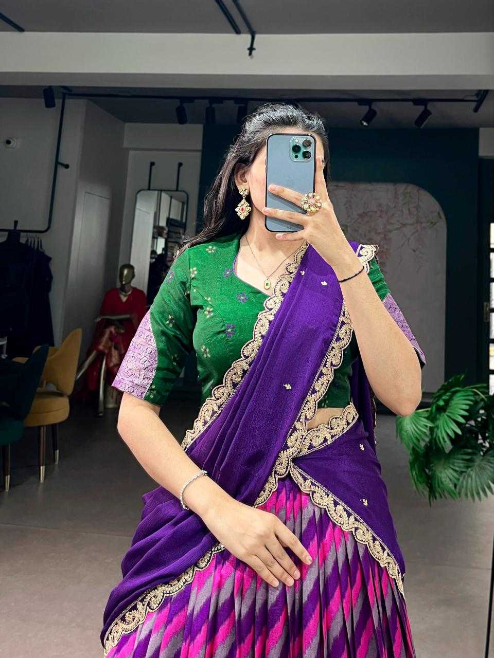 Tussar Silk Lehenga in Green