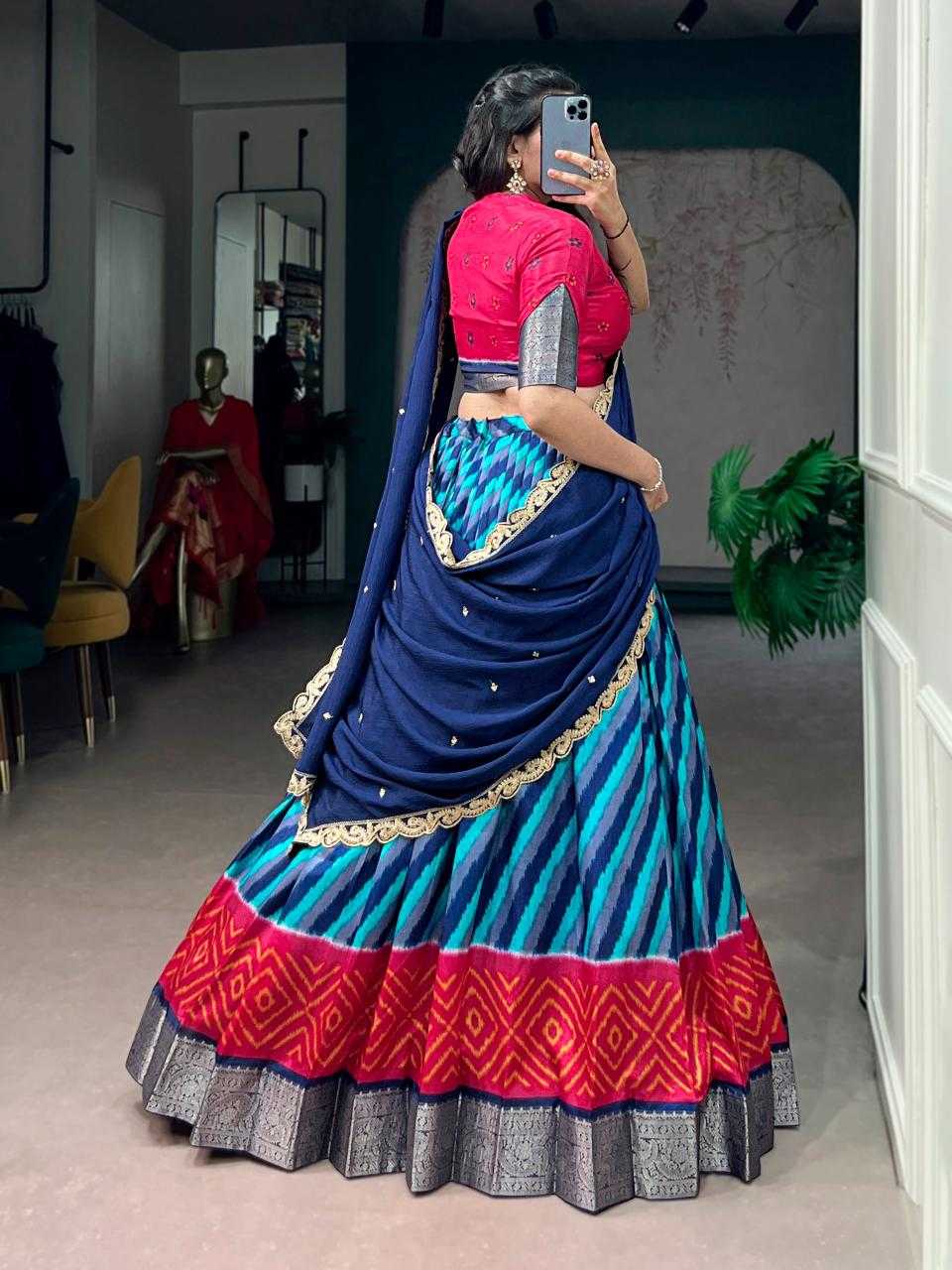Tussar Silk Lehenga in Green