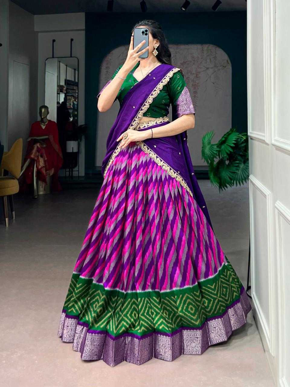 Tussar Silk Lehenga in Green