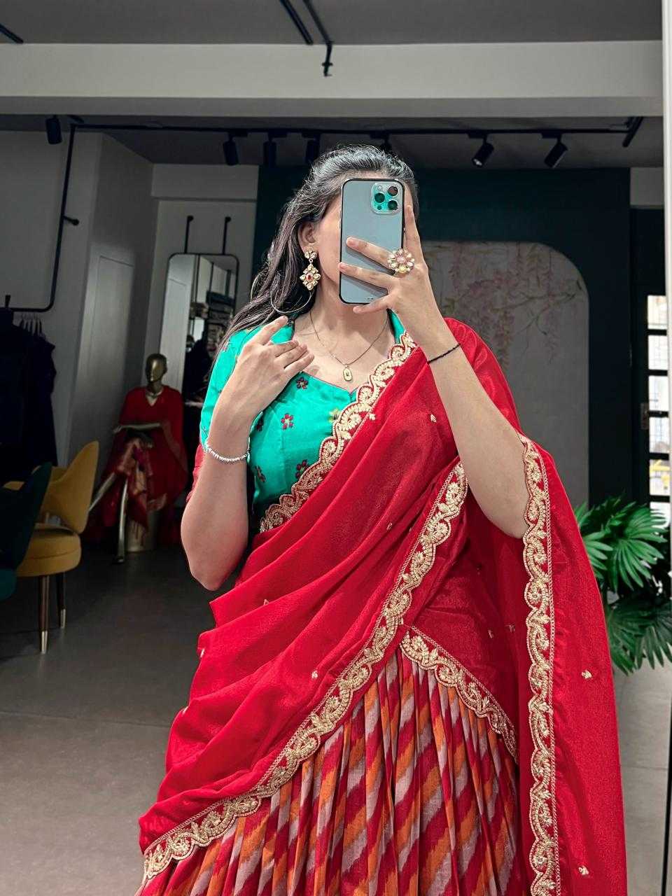 Tussar Silk Lehenga in Green