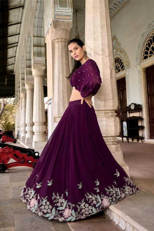 Georgette Embroidered Lehenga in Wine