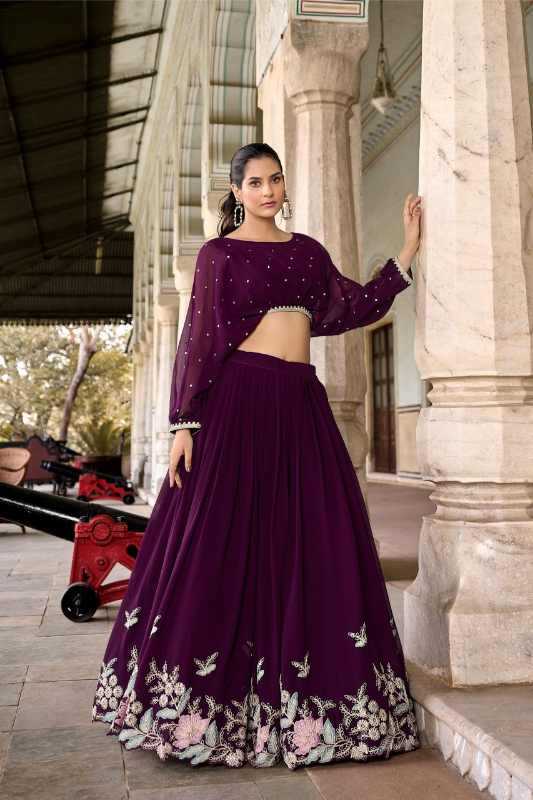 Georgette Embroidered Lehenga in Wine