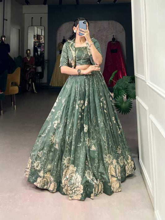 Tussar Silk Designer Lehenga in Green