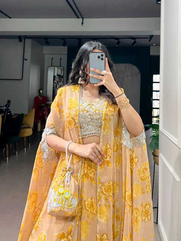 Georgette Embroidered Lehenga in Sea Blue