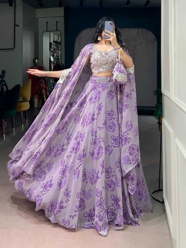 Georgette Embroidered Lehenga in Sea Blue