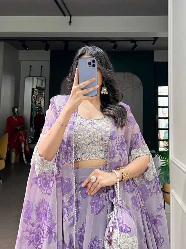 Georgette Embroidered Lehenga in Sea Blue