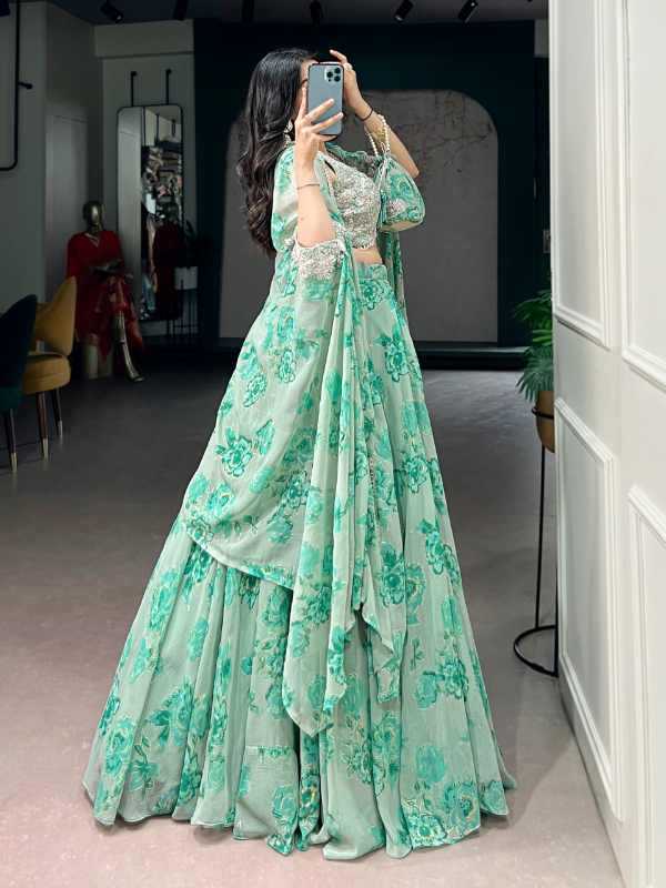 Georgette Embroidered Lehenga in Sea Blue