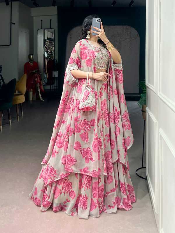Georgette Embroidered Lehenga in Sea Blue