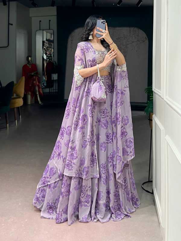 Georgette Embroidered Lehenga in Sea Blue