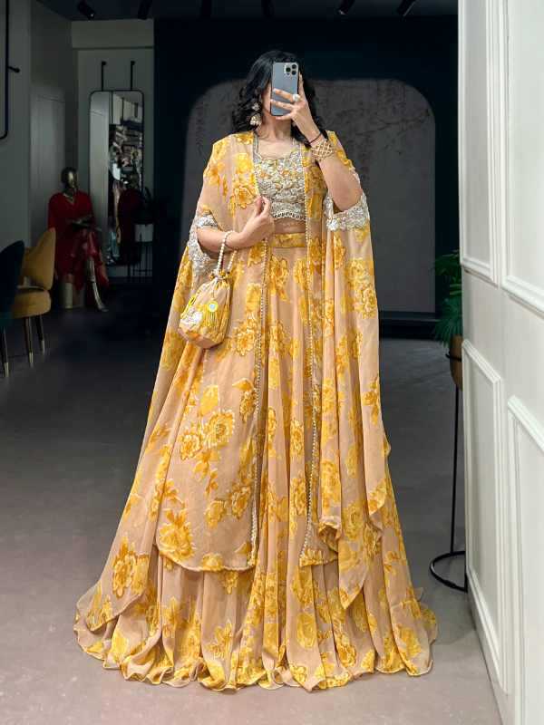 Georgette Embroidered Lehenga in Sea Blue
