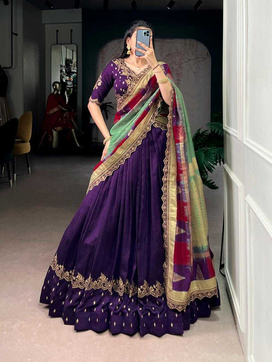 Vichitra Silk Lehenga in Blue