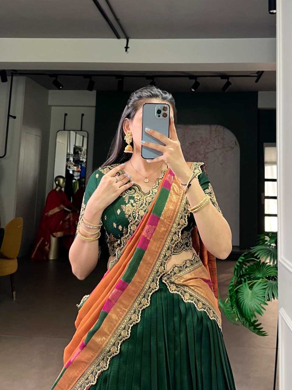 Vichitra Silk Lehenga in Morpich