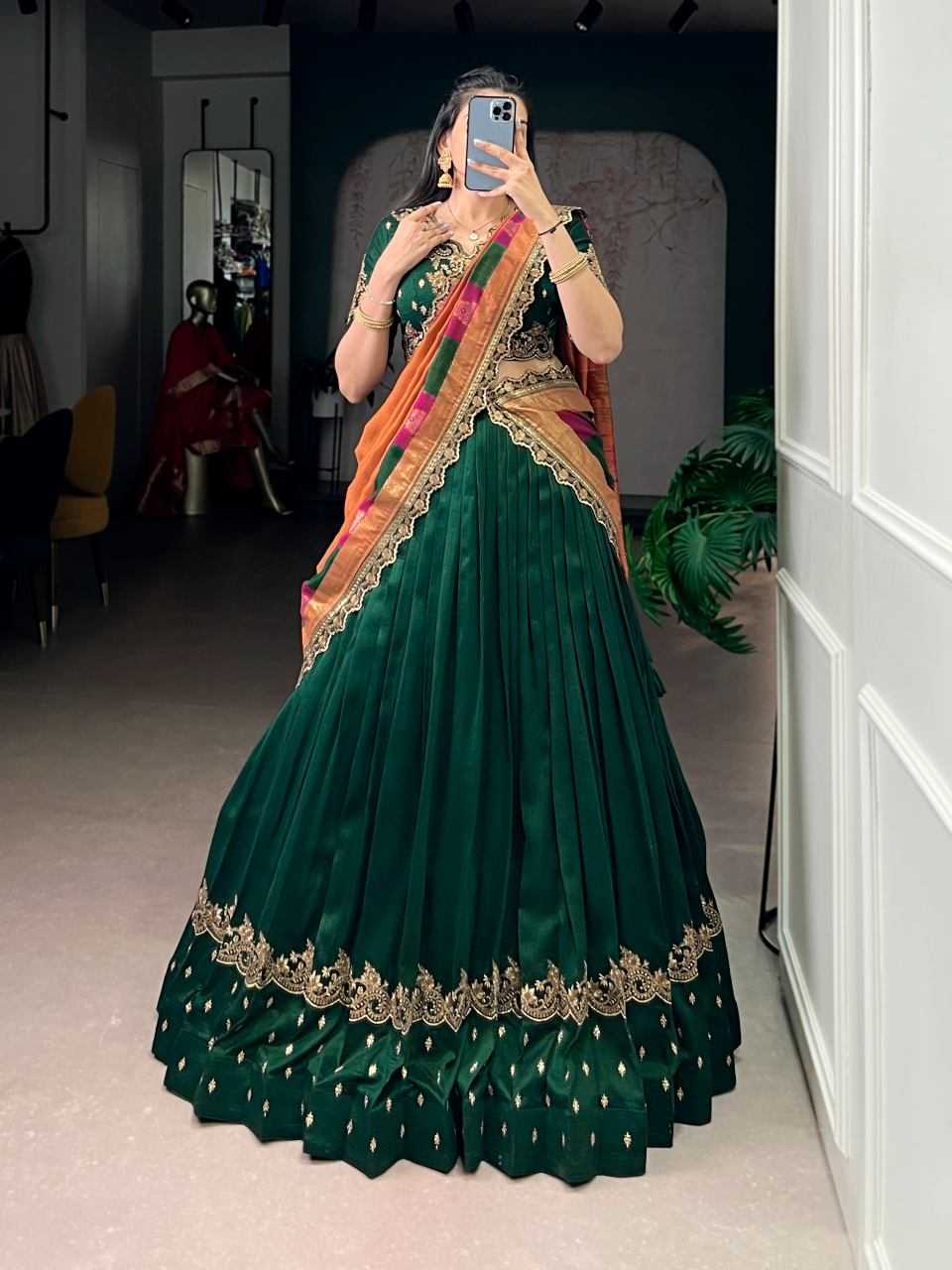 Vichitra Silk Lehenga in Morpich
