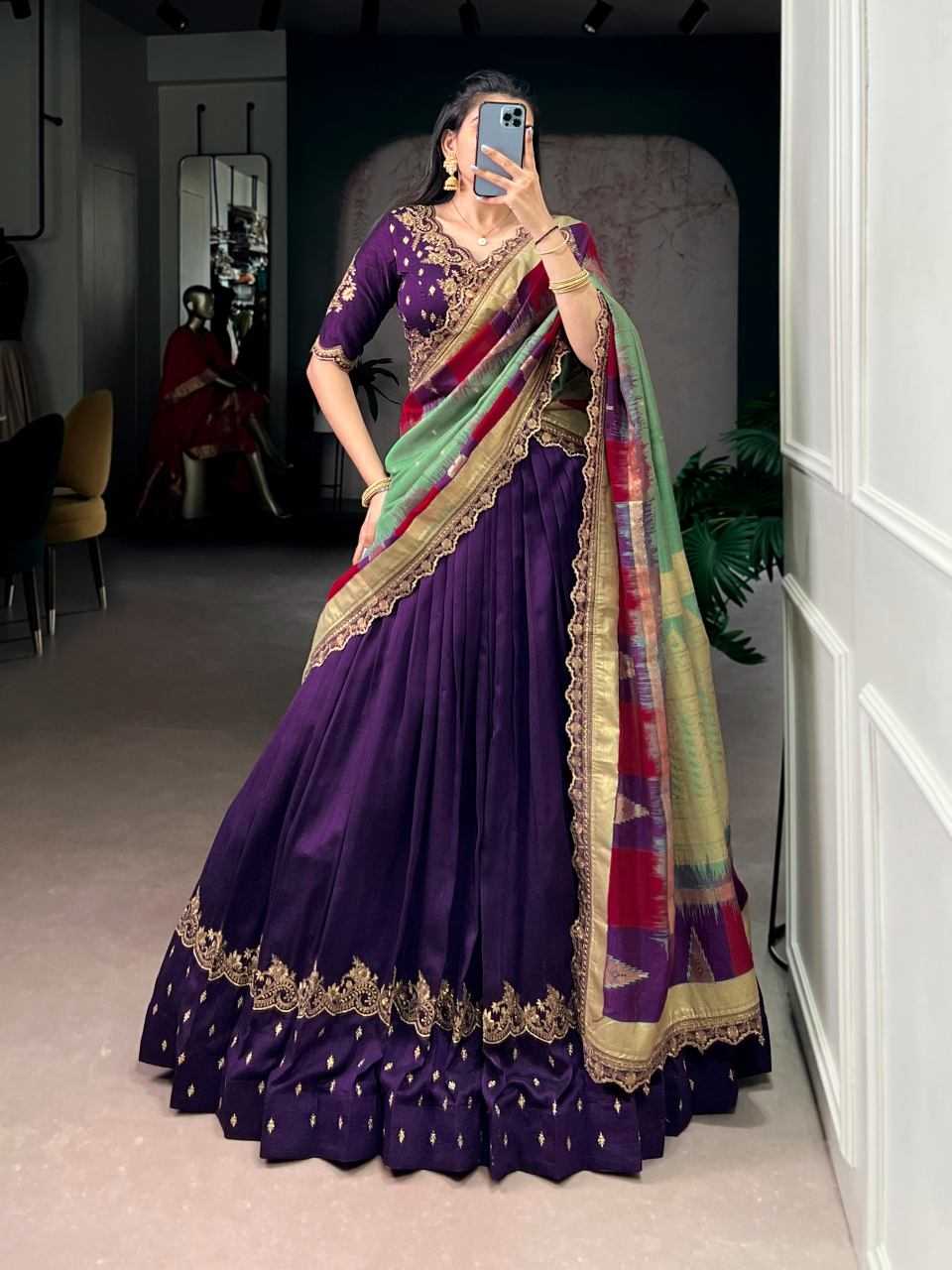 Vichitra Silk Lehenga in Morpich