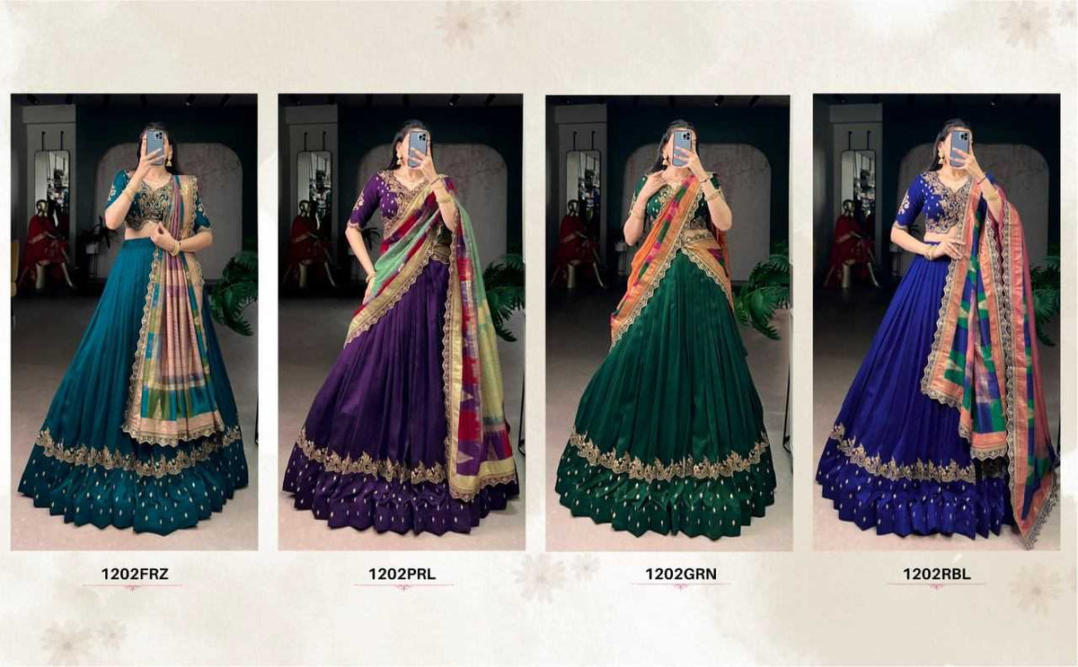 Vichitra Silk Lehenga in Morpich
