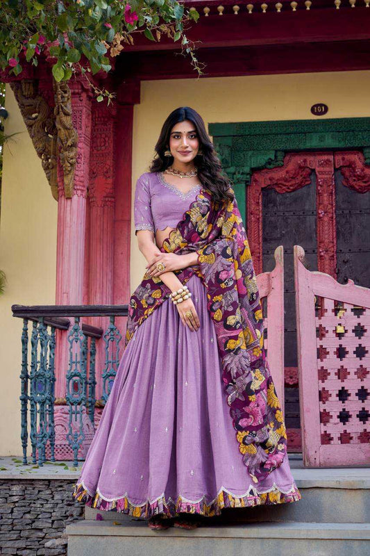 Vichitra Silk Lehenga in Rani